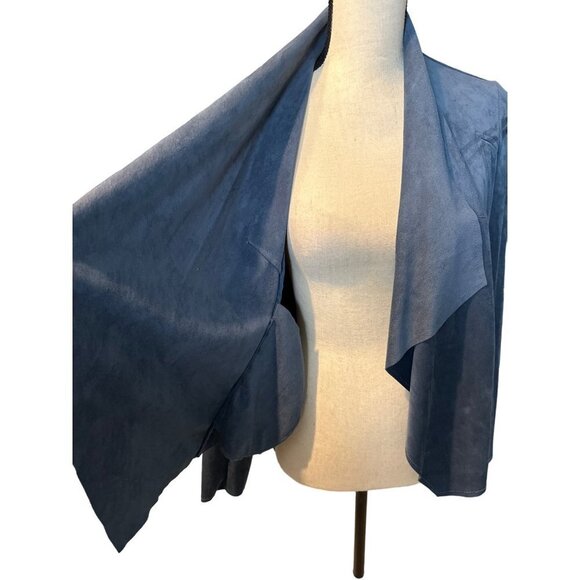 Kut Blue Suede Jacket Blue Open Draped Faux Suede Fall Trendy Stretchy Small - Picture 3 of 9